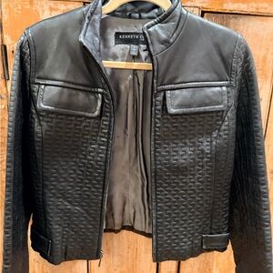 Kenneth Cole New York Black Textured Leather Jacket | Moto Style | Size S